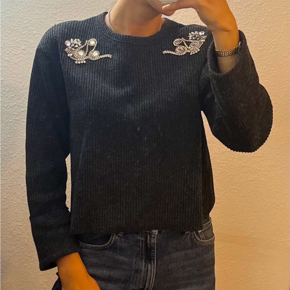 Zara ribbed sweater with rhinestones